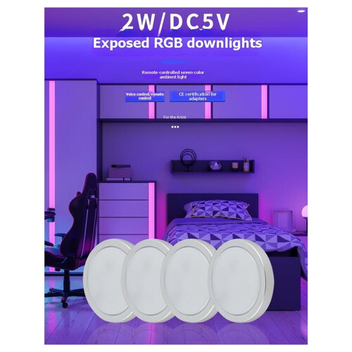 Dimmable RGB Under Cabinet Light with 24Key Remote DC5V 2W USB Powered Ceiling Lighting for Kitchen Wardrobe Bar 2
