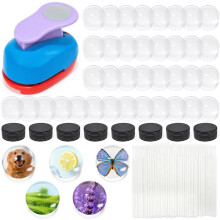 Kit para Fazer Ímãs de Geladeira: DIY, com Furador de Papel, Ímãs de Ferrite e Cabochões Transparentes (1 Kit)