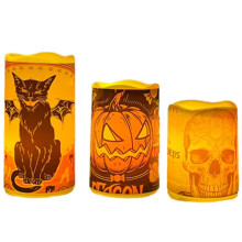 Halloween Pumpkin Waterproof Flameless LED Pillar Candle with Timer Remote for Spooky Decor C