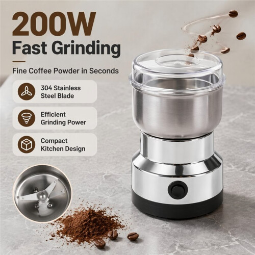 Electric Coffee Grinder Grinding Milling Nut Bean Spice Matte Blade Blender UK 1