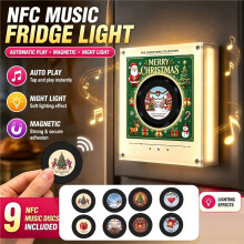 Christmas Magnetic Music Fridge Magnet Touch to Vinyl Record Player Xmas Fridge Magnet Night Light Built-in LED