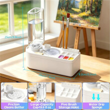 Brush Washer 450ml Large Capacity Portable Storage Water Changing Paint Cleaner with Palette White