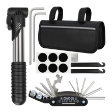Bike Repair Kit, Bike Bag with Tire Pump, Bike Multitool, Allen Wrenches for Mountain Bike and Road Bike