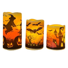 Halloween Pumpkin Waterproof Flameless LED Pillar Candle with Timer Remote for Spooky Decor B