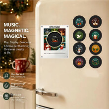 Xmas Magnetic Music Fridge Magnet Touch to Vinyl Record Player Christmas Fridge Magnet Night Light Built-in LED