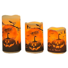 Vela LED Cilíndrica Impermeable Sin Llama con Forma de Calabaza de Halloween, con Control Remoto y Temporizador para una Decoración Espeluznante A