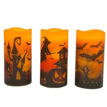 Halloween Flameless Pillar Candles with Bat Cutouts and Remote Control