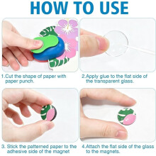 Fridge Magnets DIY Set, Refrigerator Magnet Making Kit with Paper Punch,Ferrite Magnets and Clear Cabochons, 1 Kit