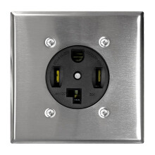 NEMA 14-30R Receptacle with Square Wall Plate, 3 Pole 4 Wire 125/250 Volt 30 Amp Flush Mount Outlet for Dryer, Range