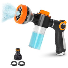 Pistolet de Jardin avec Distributeur de Savon, Pulvérisateur de Mousse à 8 Jets, pour Voitures, Terrasses, Jardins et Rinçage de Chiens