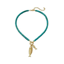 Gioielli A Forma di Pesce per Donna, Collana con Ciondolo A Forma di Pesce con Perline Turchesi, Collana Estiva Boho da Spiaggia, per Compleanno,
