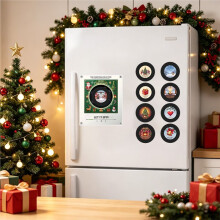 Christmas Magnetic Music Fridge Magnet Touch to Vinyl Record Player Xmas Fridge Magnet Night Light Built-in LED