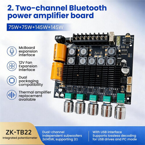 ZK-TB22 for  Amplifier Board HIFI Audio Multi-Input  USB AUX PC Car Subwoofer Speaker Upgrade Module 2