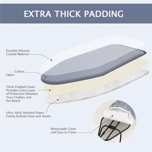 Capa e Protetor para Tábua de Passar Roupa - Acolchoado e Espesso, com Cordão Elástico e Fechos para Tábuas de Mesa. Tábua Não Incluída. 2