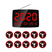 10 Pcs of Table Call Button 1 Display Monitor Receiver for Restaurant Wireless Waiter Calling System A EU Plug