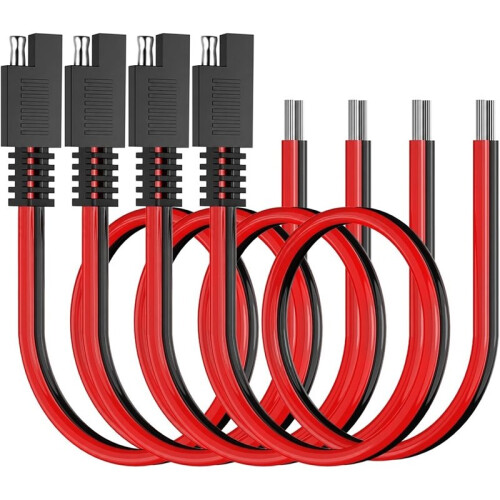 SAE Connector, 4-Pack SAE Single Plug Pigtail Extension Cable, 14AWG Pre-Stripped Bare Ends for Easy Wiring