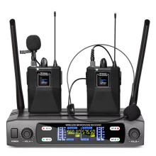 Microfono Lavalier Wireless Professionale A Doppio Canale, Sistema Wireless A Doppia Frequenza Fisso, Set per Spettacoli e Discorsi Sul Palco (UE)