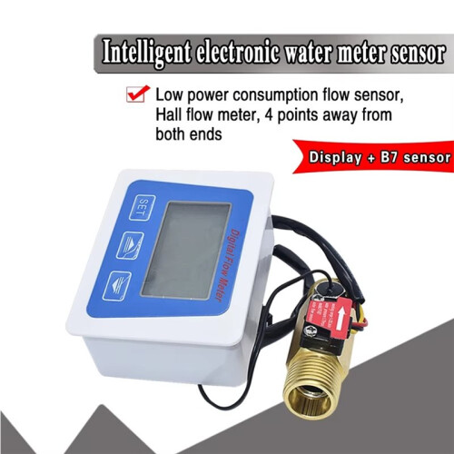 Digital LCD Display Water Flow Sensor Meter Flowmeter Totameter Temperature  Record with G1/2 Flow Sensor 2