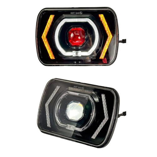 Faróis Quadrados de LED de 7 Polegadas para Carro, Faróis Dianteiros de Duas Cores para