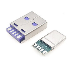 40er-Set Schnelllade-USB-C-2.0-Stecker (65 W, 5 A) zum Löten mit IC (5-Polige Leiterplatte) + USB-A-Stecker (16-Polig) zum Selbstbauen und für