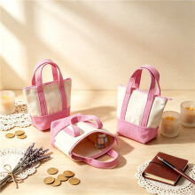 Sacolas de Lona - Pacote com 2 Unidades, Sacola Pequena Reutilizável com Zíper Na Parte Superior, Ideal para Artesanato e Lembrancinhas de Festa