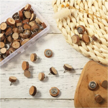 100pcs Natural Wood Slices with Push Pins - Rustic DIY Crafts, Message Board Decor, Cork Board Markers, Photo Wall Art