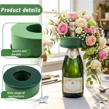 Floral Foam Holder for Wine Bottle, Green Round Flower Foam with Plastic Base, Wedding Party Table Centerpiece