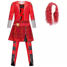 Halloween Red Costume for Girl Rise Red Jumpsuits with Wig Kids Dress Outfits Halloween Partys Cosplay 5-12Y L