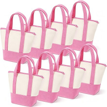Canvas Tote Bags Bulk, Reusable Small Tote Bag with Top Zipper, DIY Party Favor