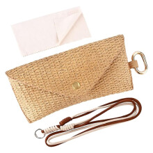 Woven Straw Eyeglass Case, Sunglasses Case Shell Protective for Women Men, Slim Glasses Holder with Clip & Strap