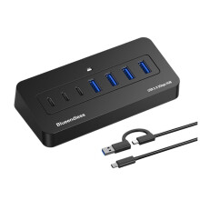 BLUEENDLESS Multiport 7-Poorts USB 3.0-Hub met Hoge Snelheid, Gevoed Dockingstation en Verlengkabel voor Pc en Laptop (1,5 M Kabel)