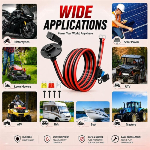 SAE Connector 10AWG, SAE to O  Battery Quick Connect Plug Waterproof Extension Cable for Solar Panel,3.3FT