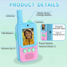 2 Pack Video Walkie Talkies for Kids,Rechargeable Kids Walkie Talkies with HD Camera&4 Voice Changer for Camping Hiking