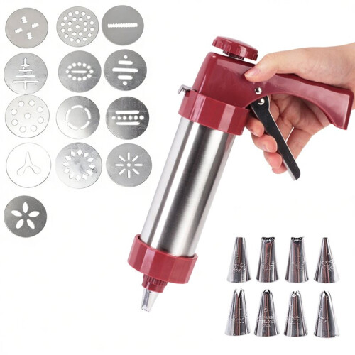 Cookie Press Set with 13 Cookie Pattern Discs and 8 Icing Nozzles, Bringing You Joyful Baking Experience 2
