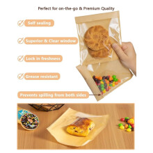 Paquete de 200 Bolsas para Galletas Autosellantes con Cierre, Bolsas de Papel para Panadería de 4,5 X 13,5 cm con Ventana, Fundas para Engrasar.