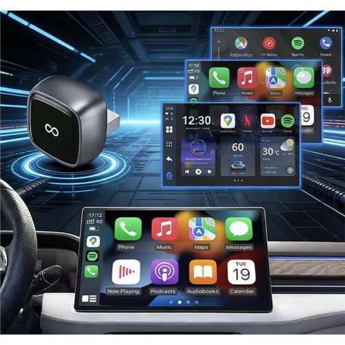 2-in-1 Wireless CarPlay Adapter Support for IOS & Android Auto,   USB A & USB C Dongle Convert Wired to