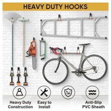 6 Pcs Heavy-Duty Wall Hooks, Suitable for Garage and Garden Storage, Strong Grip, Space-Saving, for Bicycles, Ladders