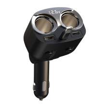 Cigarette Lighter Splitter with 65W PD and Retractable Cable for Car Charging