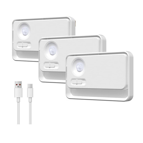 Sync Motion Sensor Night Light Indoor, 3 Pack USB-C Rechargeable Stair Lights for Hallway Safety