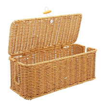 Cable Management Box Handmade Rattan Cable Organizer Cord Basket with Lock, Large Ventilated Storage