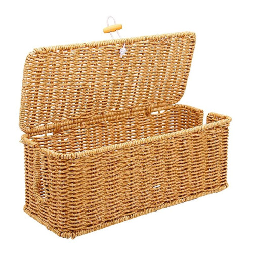 Cable Management Box Handmade Rattan Cable Organizer Cord Basket with Lock, Large Ventilated Storage
