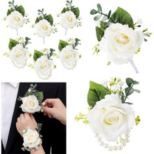 6 Stück Rosenanstecker und Boutonniere Set für Männer, Frauen, Bräute, Brautjungfern, Rosenarmbänder, Künstliche Armbänder
