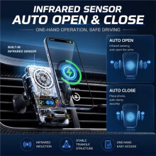 15W Auto-Clamping Car Wireless Charger Mount with Temp Display & RGB Lights Car Fast Charging Phone Holder