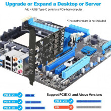 4-Port PCIe USB 3.0 5 Gbit/S Erweiterungskarte, PCIe USB-C Erweiterungskarte, USB-C PCIe Karte für Windows 11/10/8/7/XP und für Linux