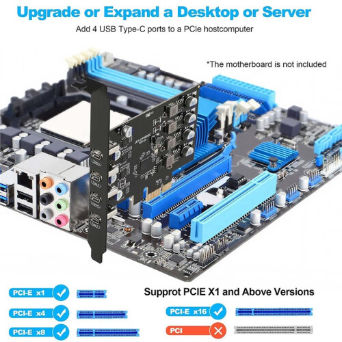 Carte D'Extension PCIe USB 3.0 5 Gbit/S à 4 , Compatible pour Windows 11/10/8/7/XP et pour Linux