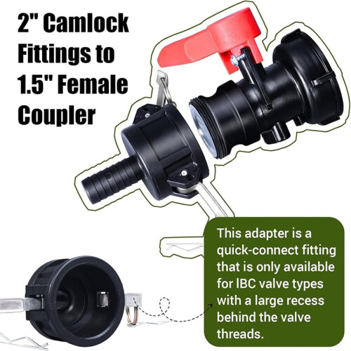 Adaptador de Drenagem para Mangueira de Jardim de 2 Polegadas com Conexão Camlock para Mangueira de Jardim de 1,5 Polegadas