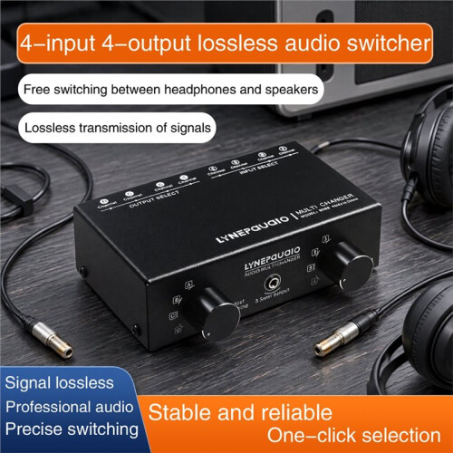 LYNEPAUAIO 4-Input-4-Output Audio Signal Selection Switcher / Audio Switcher / Speaker Switcher / Lossless 2