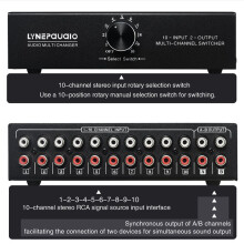 LYNEPAUAIO 10 in 2 Out Audio Signal Selection Switcher Audio Lossless Switcher Speaker 2 Sets of Synchronous Output