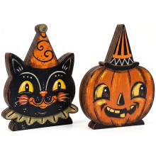 Set of 2 Vintage Signs for Fireplace Mantel Tiered Tray Table Farmhouse Spooky Halloween Center Piece Home Decor