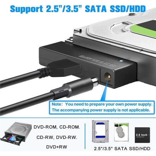 Adaptador USB 3.0 para , Compatível com Discos Rígidos Externos de 2,5/3,5 Polegadas (HDD/SSD) e Unidades Ópticas - Plugue Americano 1
